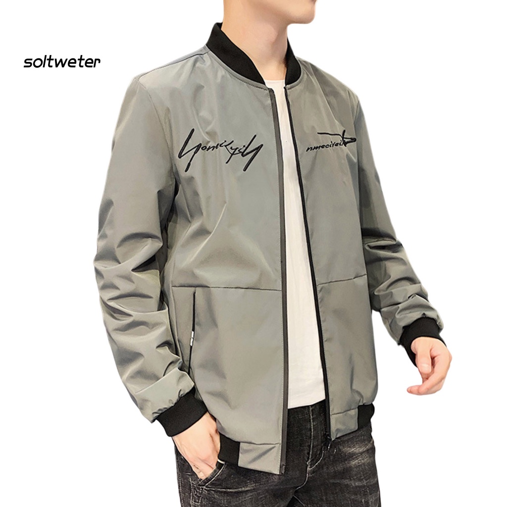 St Áo Khoác Màu Trơn Có Khóa Kéo Họa Tiết Thêu Ba Chiều Cho Nam