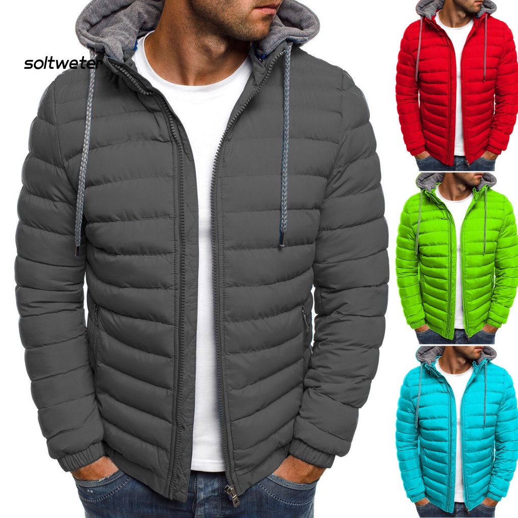 Áo Khoác Nam Tay Dài Có Nón Và Túi Màu Trơn Chống Lạnh Bằng Vải Cotton Dày Dặn