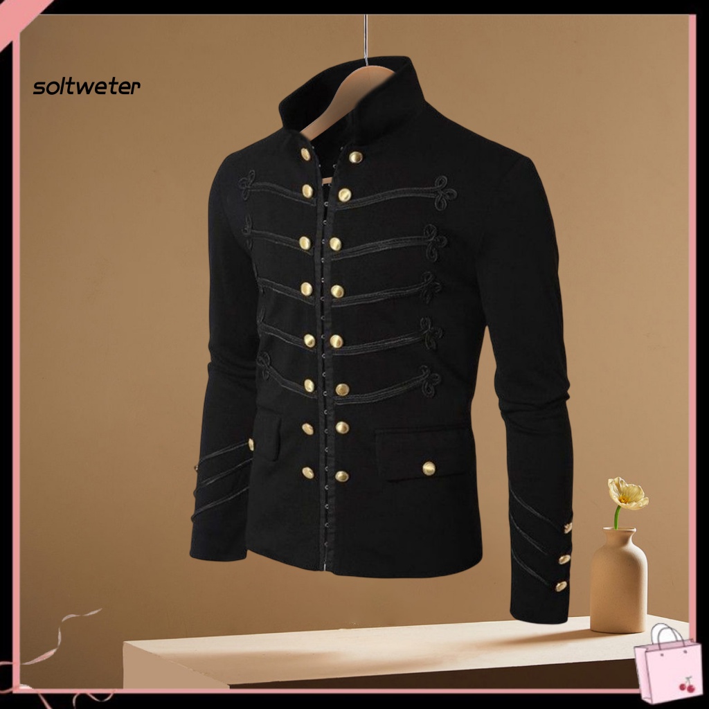 Áo Khoác Cổ Đứng Cài Nút Thêu Họa Tiết Phong Cách Punk Gothic Cổ Điển Hóa Trang Cho Nam