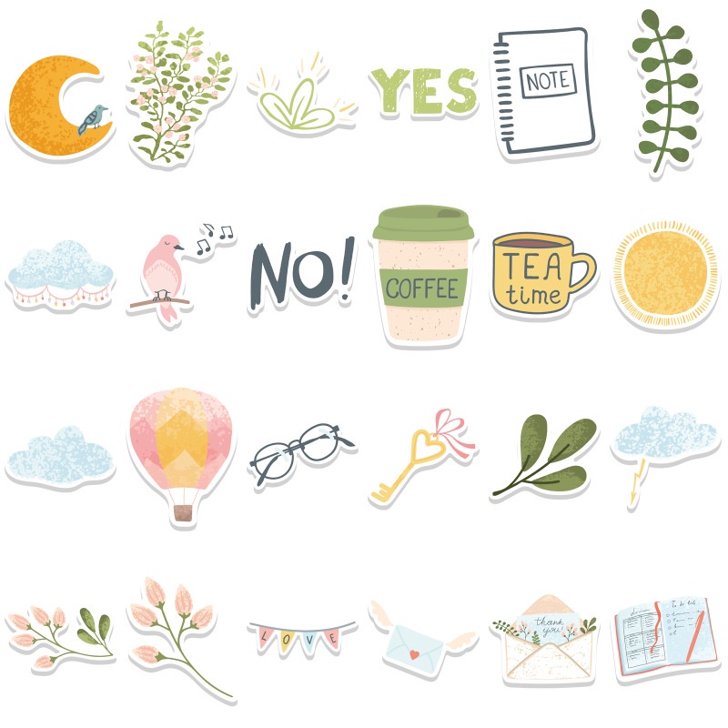 Bộ 49 Miếng Dán Họa Tiết Hoa Hướng Dương / Chim Hoạt Hình Trang Trí Sổ Tay Diy