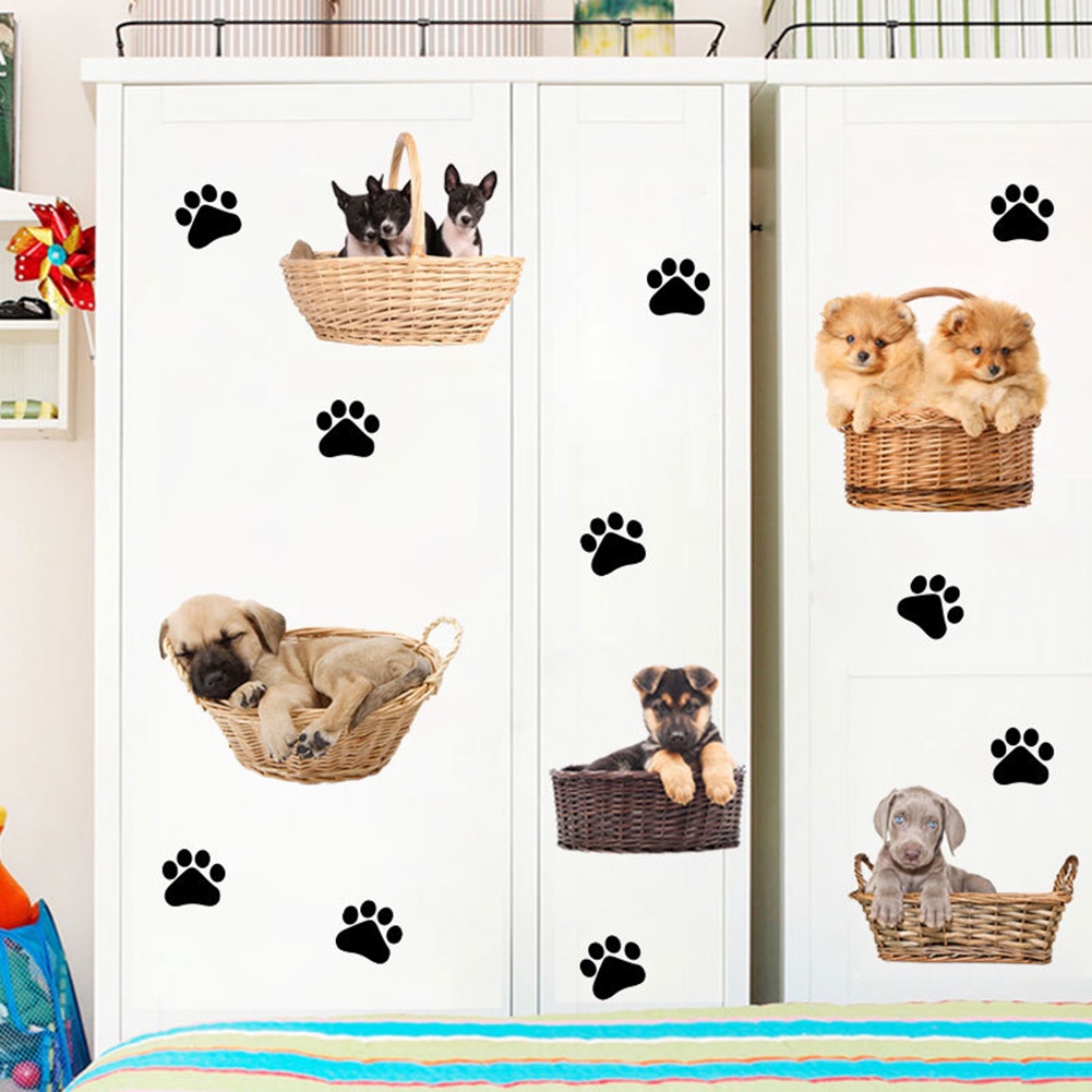 Miếng Dán Tường Trang Trí Hình Dấu Chân Cún Hoạt Hình Tháo Rời Được DIY Dành Cho Phòng Trẻ Em