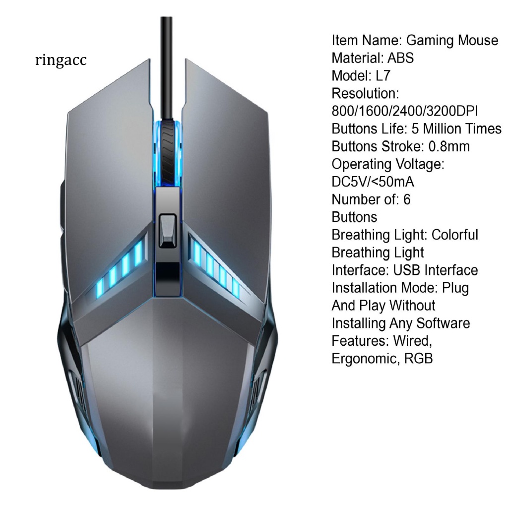 Chuột Chơi Game RGA Dây USB Có Thể Điều Chỉnh Độ Chính Xác Cao Dài 1.8m