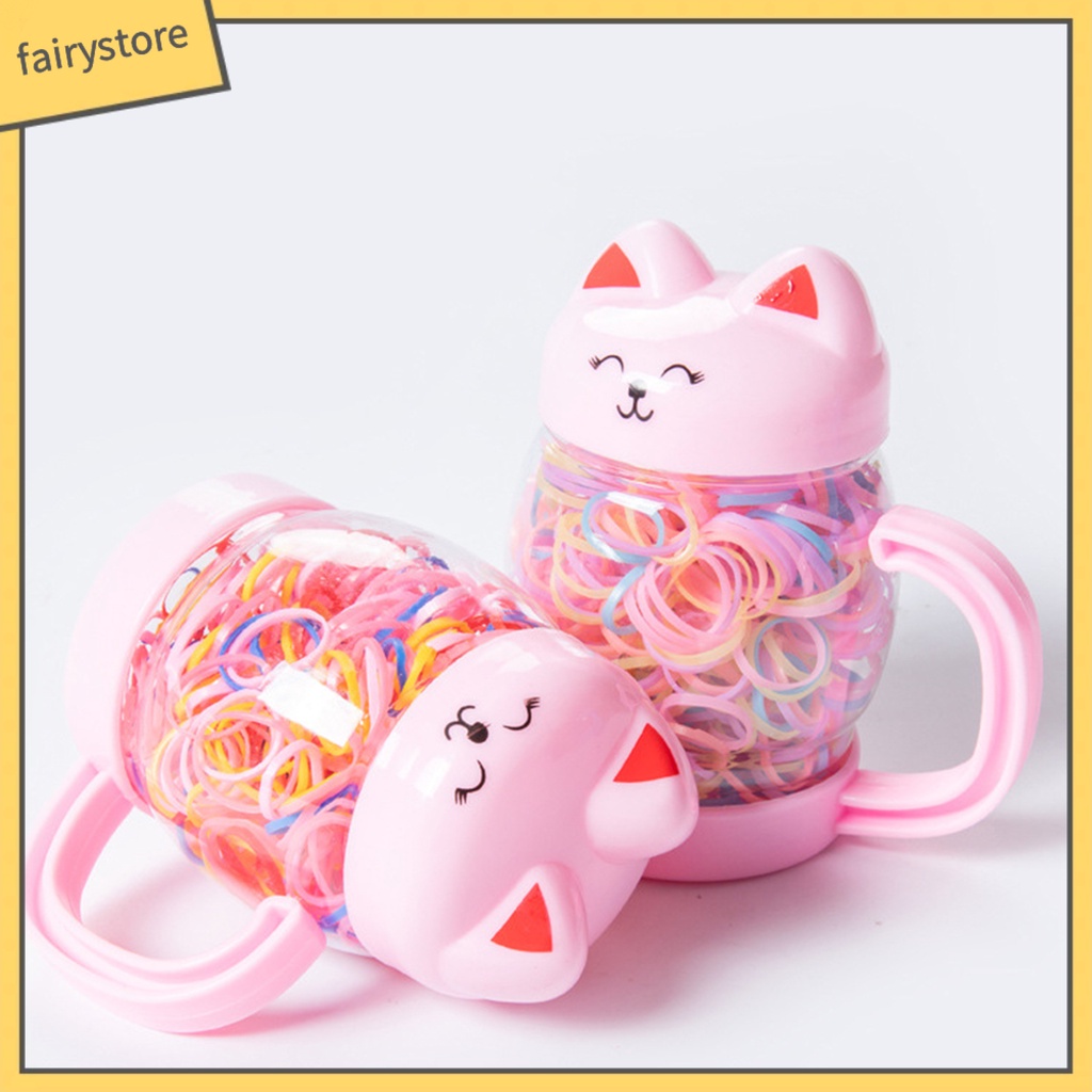 1 Bộ Dây Cao Su Buộc Tóc Đuôi Ngựa Co Giãn Màu Sáng Phong Cách Hoạt Hình Dùng Làm Giá Đỡ Chai Nước Cho Trẻ Em