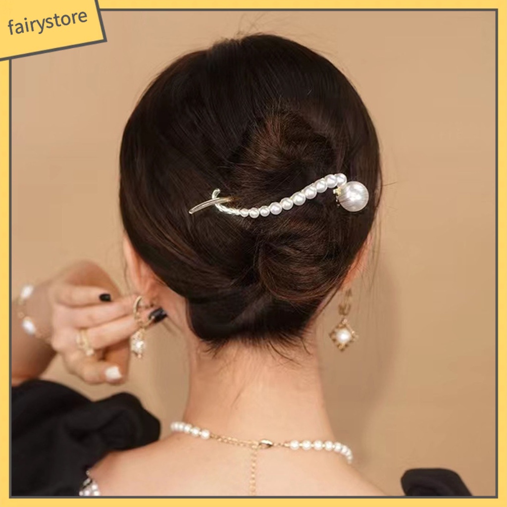 Kẹp Tóc Hình Chữ S Đính Ngọc Trai Giả Mạ Vàng Thời Trang Cho Nữ