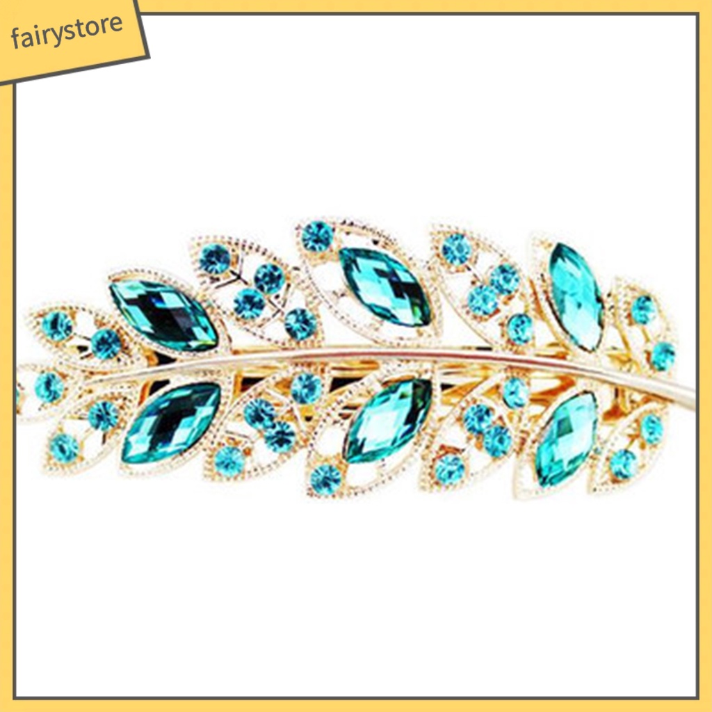 Kẹp Tóc Hợp Kim Hình Chiếc Lá Đính Đá Pha Lê Thời Trang Cho Nữ