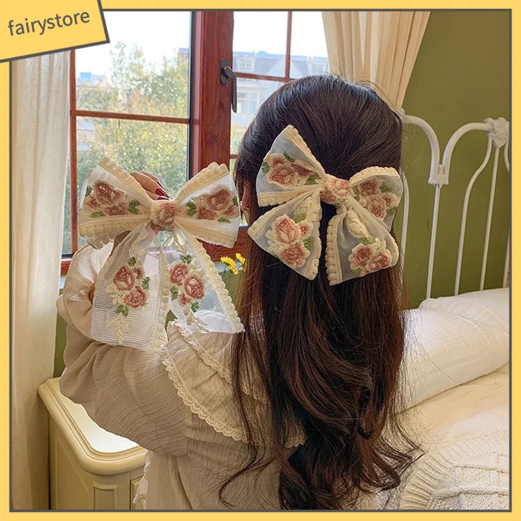 Kẹp Tóc Hình Nơ Ren Tinh Tế Chống Mòn Cho Nữ