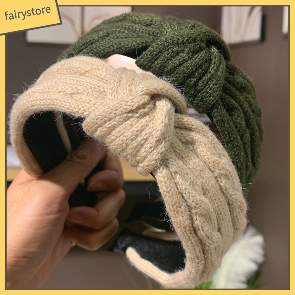 Băng Đô Cài Tóc Dệt Kim Thắt Nút Màu Trơn Thời Trang Thu Đông Cho Nữ