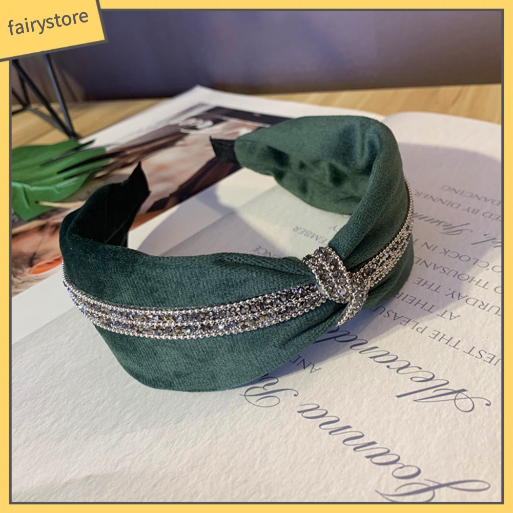 Băng Đô Cài Tóc Bản Rộng Thắt Nút Đính Đá Kiểu Vintage Cho Nữ