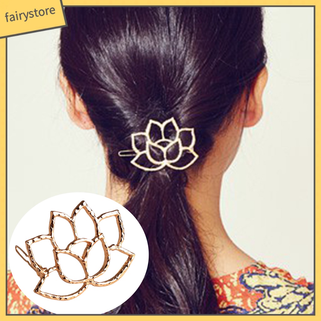 Kẹp Tóc Hợp Kim Chống Rơi Hình Hoa Sen Màu Vàng Thích Hợp Sử Dụng Hàng Ngày
