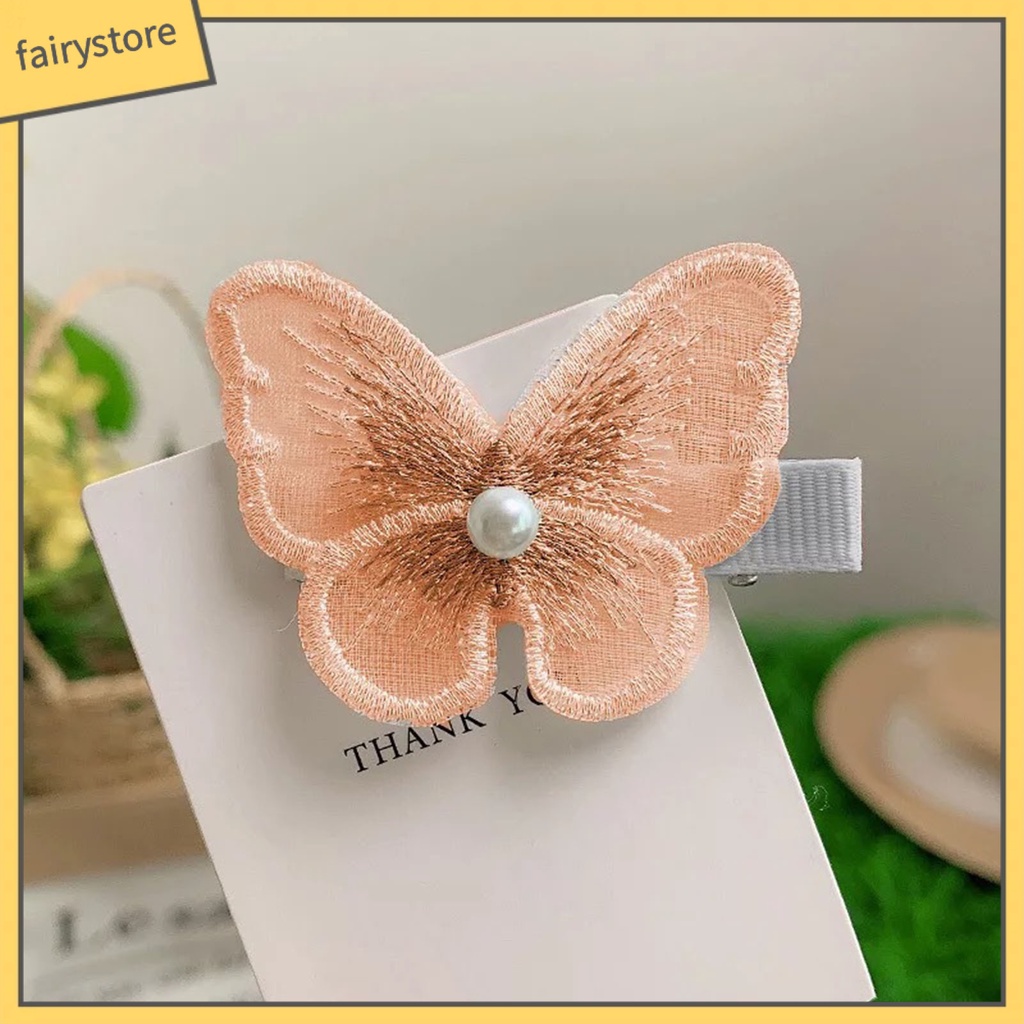 Set 10 Kẹp Tóc Vải Ren Thêu Hình Bướm 3D Ngọt Ngào