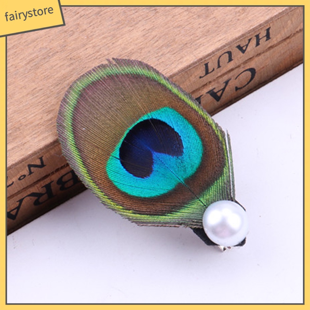 Kẹp Tóc Hình Lông Công Đính Đá Và Ngọc Trai Nhân Tạo Sang Trọng