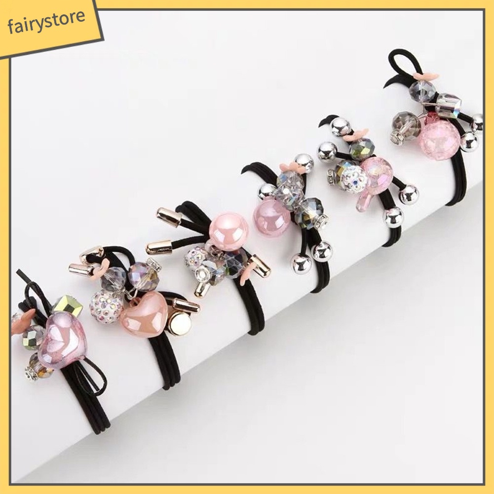 Set 6 Dây Cột Tóc Co Giãn Đính Đá Thời Trang Cho Nữ