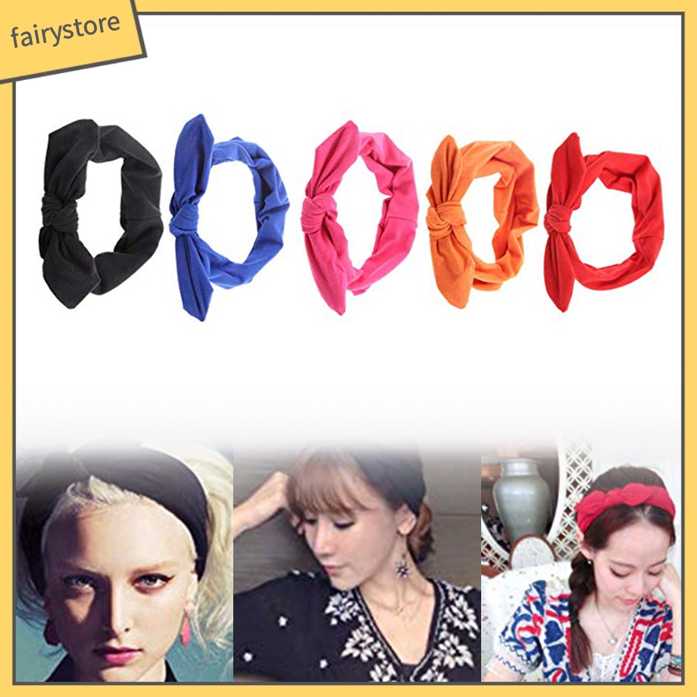 Băng Đô Tai Thỏ Bằng Cotton Co Giãn Dễ Thương Dành Cho Nữ