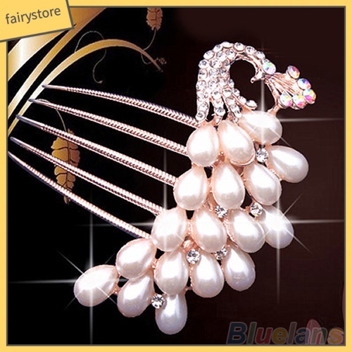 Lược Cài Tóc Hình Hoa / Chim Công Đính Ngọc Trai Giả Cho Cô Dâu