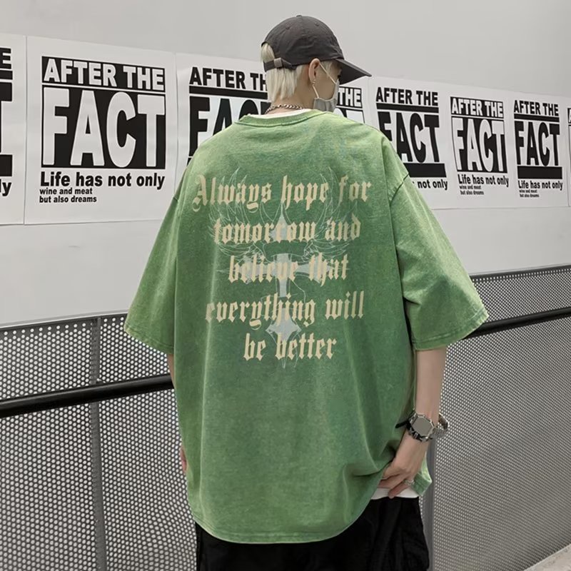 Áo Thun Cotton Tay Ngắn Cổ Tròn Dáng Rộng In Hình Trẻ Trung Hợp Thời Trang Cho Nam