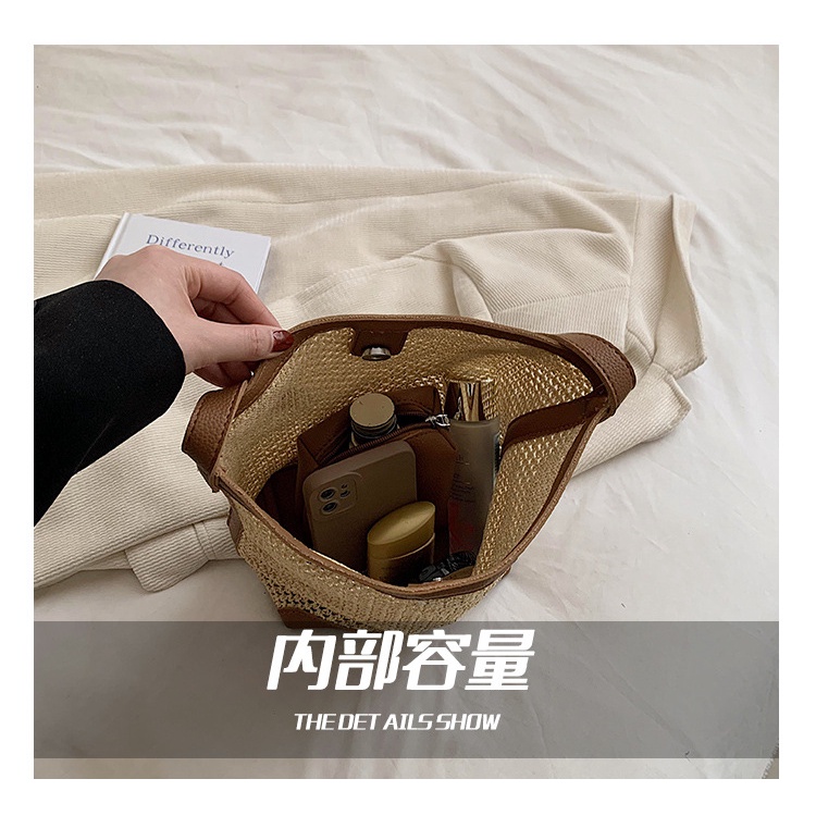 Túi Xách Đan Cói Sức Chứa Lớn Màu Sắc Tương Phản Phong Cách retro Mùa Hè Cho Nữ