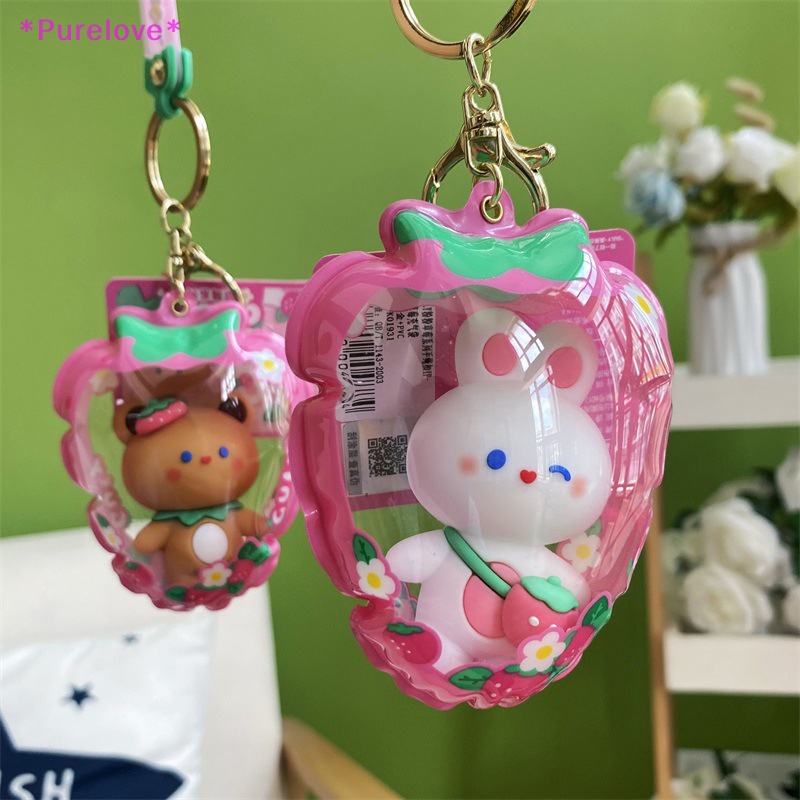 Móc Khóa Bơm Hơi Hình Thỏ Trắng Và Dâu Tây Dễ Thương Mới