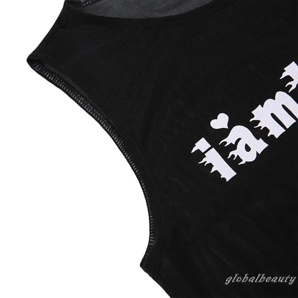 Áo Thun Lưới Không Tay In Chữ Thời Trang Dành Cho Nữ