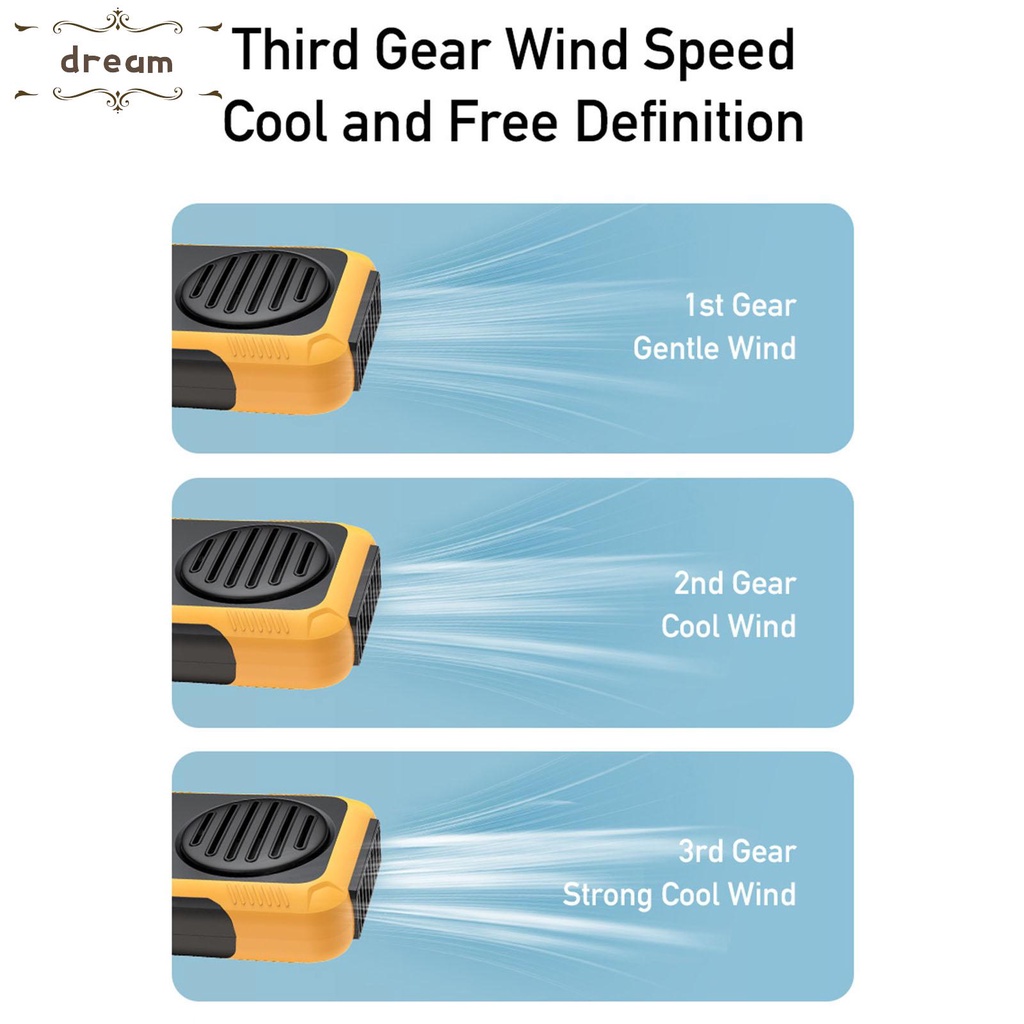 【DREAMLIFE】Waist Clip Fan 3 Speed ABS Hand-Free Neck Hanging Cooler With Charging Cable