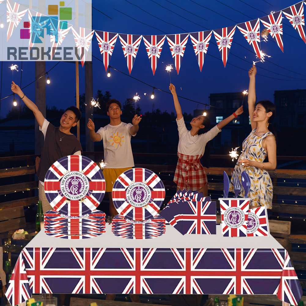 Set 118 Món Chén Đĩa / Cốc / Khăn Ăn Hình Lá Cờ Anh / Tiệc Tùng / Thể Thao