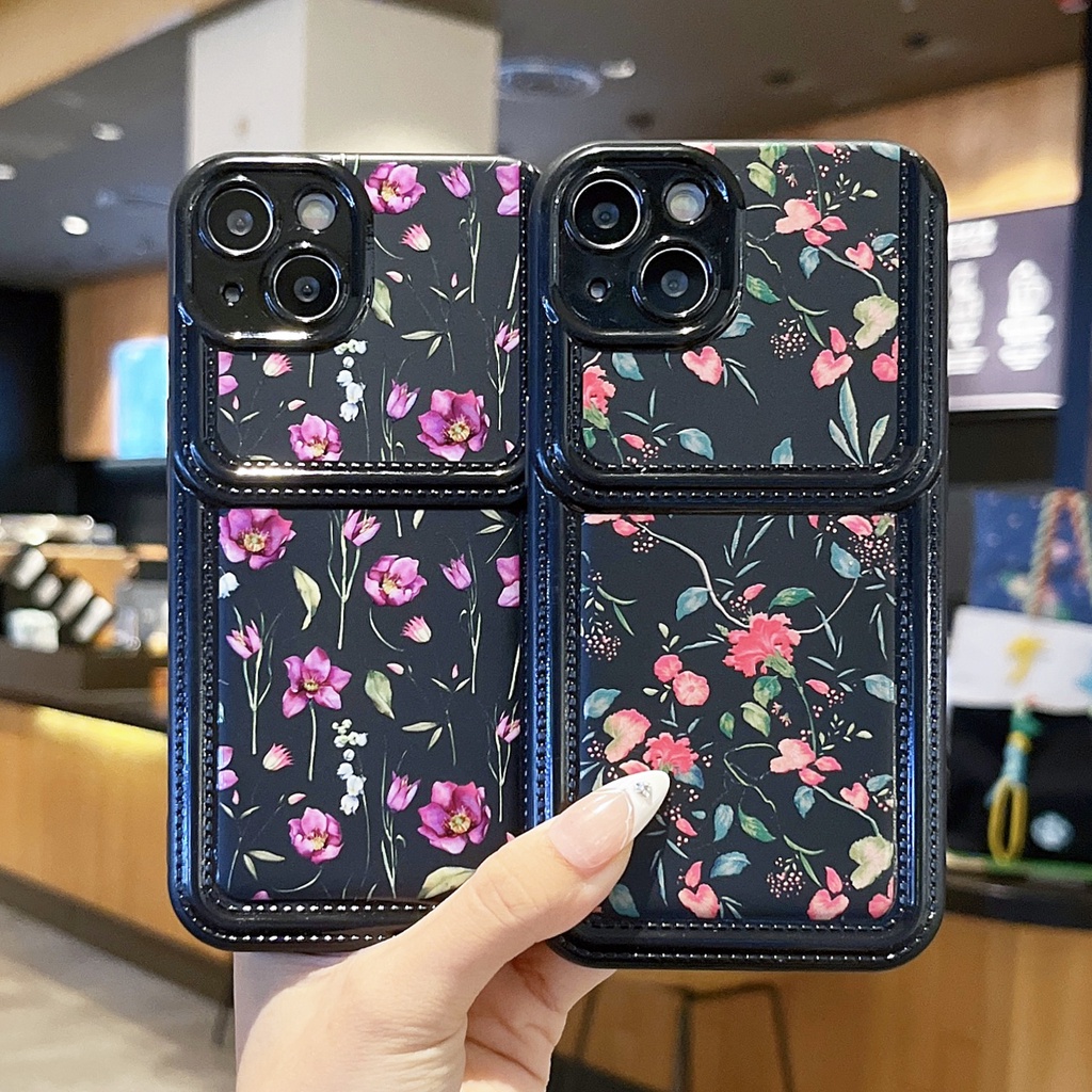 Ốp Điện Thoại TPU Silicon Mềm Chống Sốc In Họa Tiết Hoa Kèm Ngăn Đựng Thẻ Dành Cho iPhone 14 13 12 11 PRO MAX