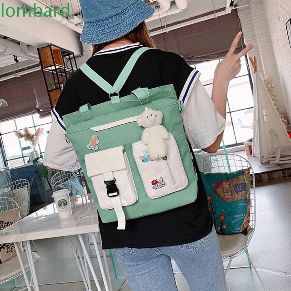 Ba Lô Canvas Màu Sắc Tương Phản Phong Cách Hàn Quốc Cho Nữ