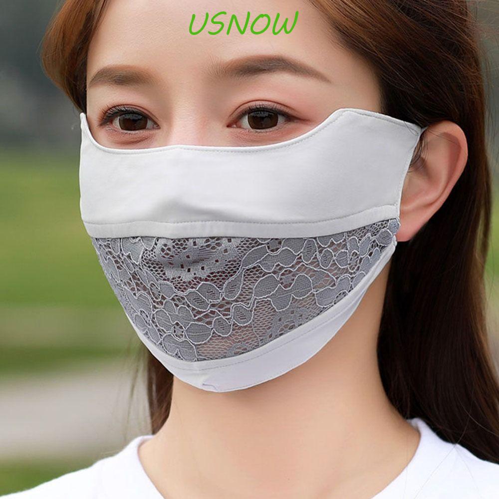 Khẩu Trang Chống Nắng Bằng Lụa Lạnh Phối Ren Thoáng Khí Bảo Vệ Mắt Cho Nữ