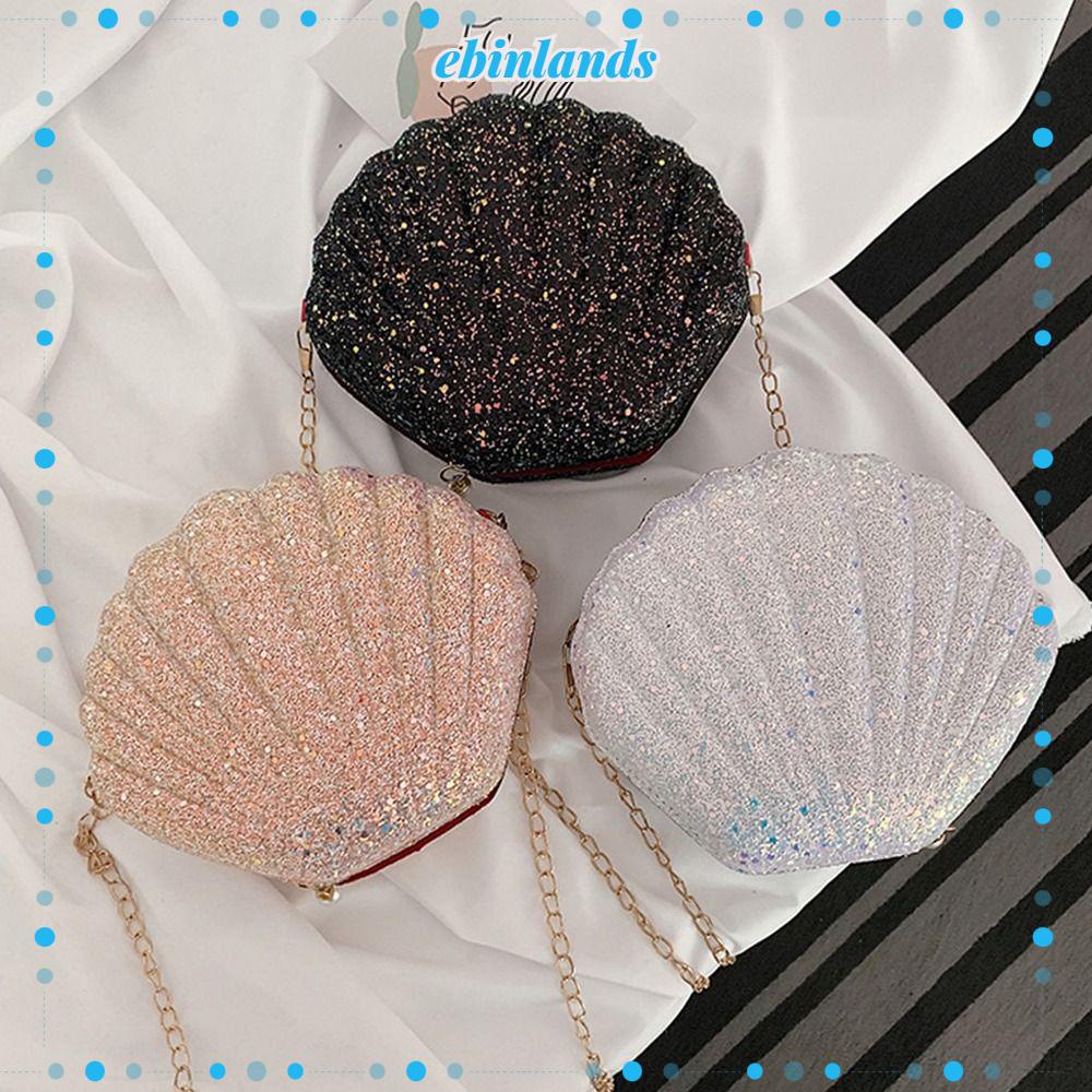 Túi Đeo Vai Hình Vỏ Sò Đính Kim Sa Phối Dây Xích Thời Trang