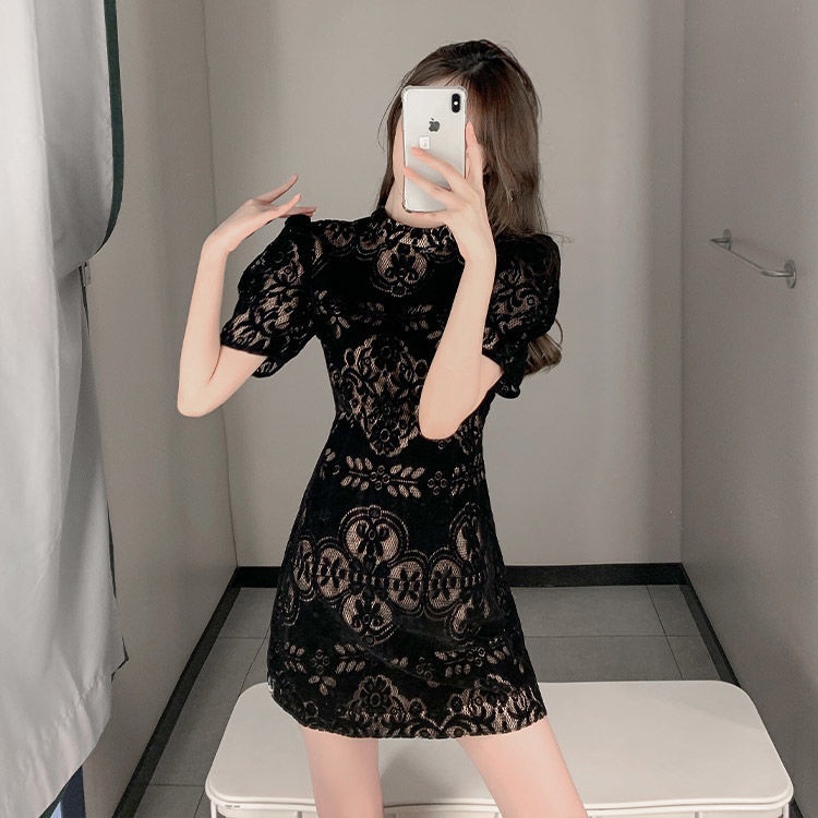 Đầm Ngắn Tay Ôm Dáng Phong Cách Retro Thời Trang Mùa Hè 2023 Mới