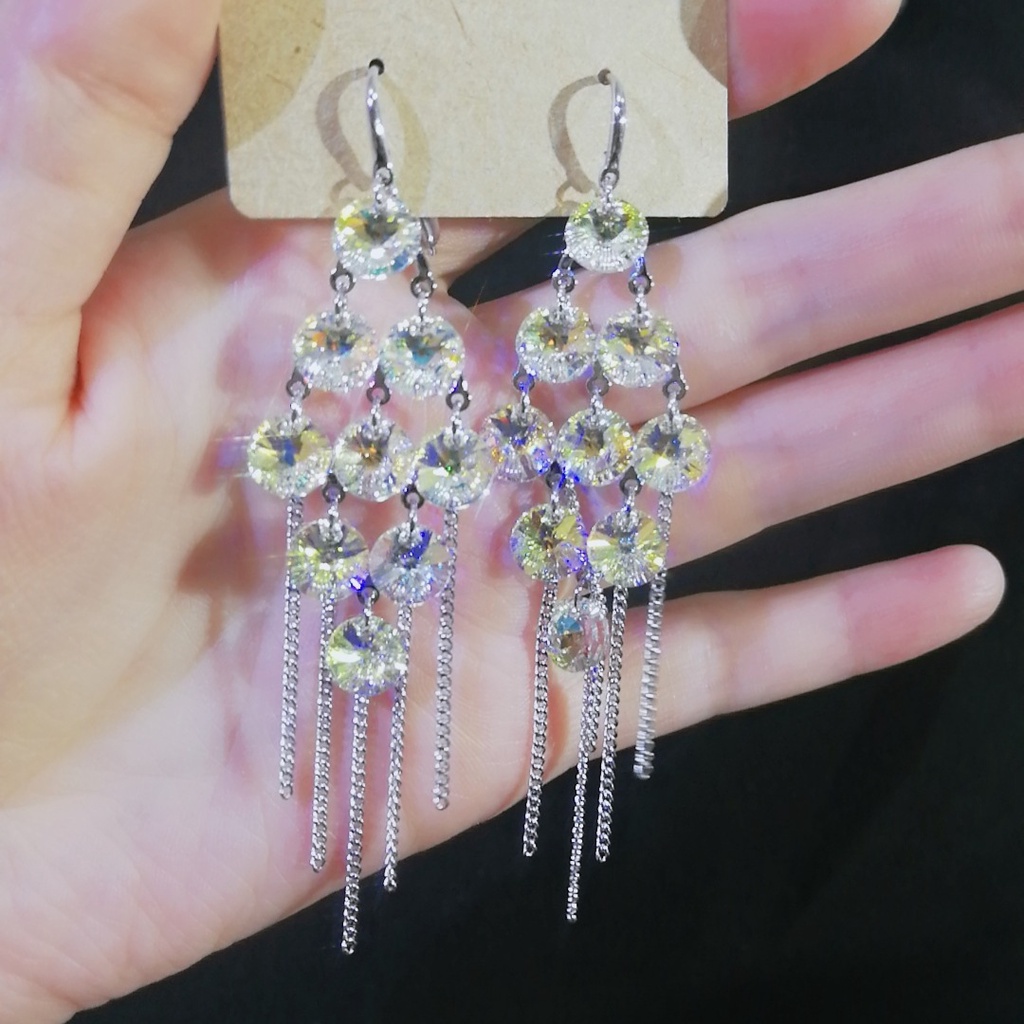 Bông Tai Dáng Dài Đính Pha Lê Thời Trang Hàn Quốc