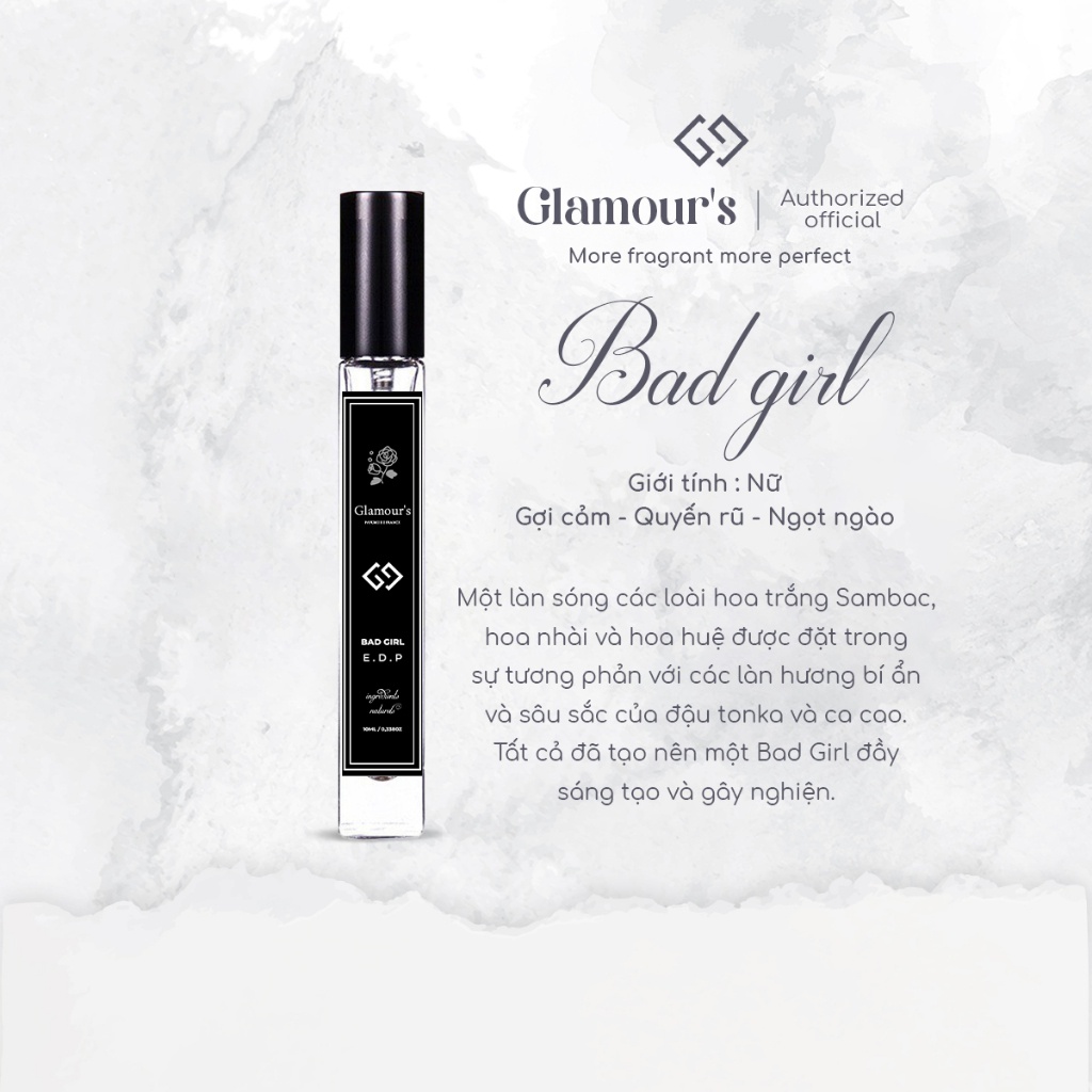 Combo bí ẩn 3 mùi hương nước hoa nữ Glamour's nguyên liệu nhập Pháp Hương thơm ngọt ngào,, quyến rũ, bí ẩn 3 chai 10ml