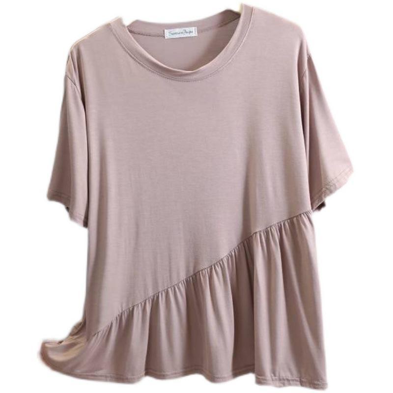 Áo Thun Tay Ngắn Cổ Tròn Màu Trơn Dáng Rộng Thời Trang Mùa Hè Phong Cách Hàn Quốc Mới 2023