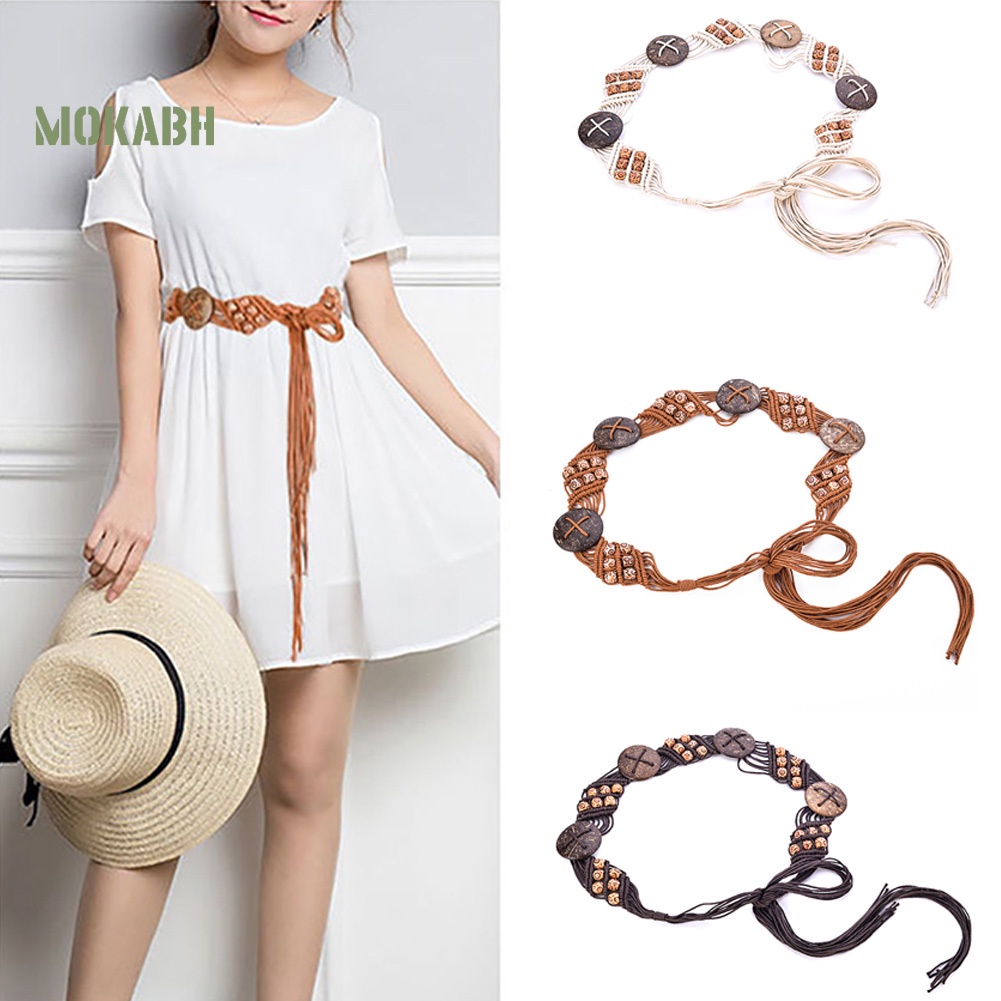 Dây Thắt Lưng Dạng Chuỗi Hạt Gỗ Phong Cách Boho Cho Nữ