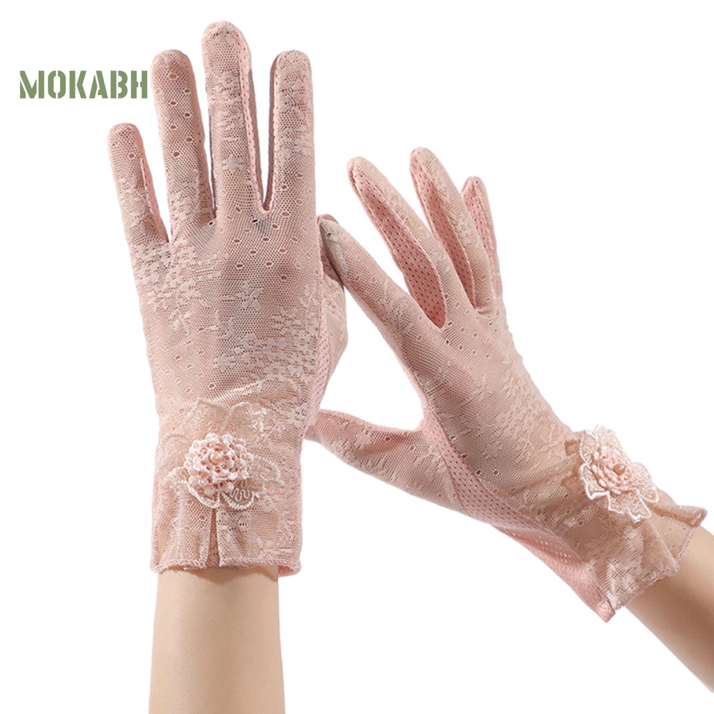1 Đôi Găng Tay Chống Nắng Bằng Lụa Lạnh Phối Ren Có Thể Chạm Màn Hình Cảm Ứng