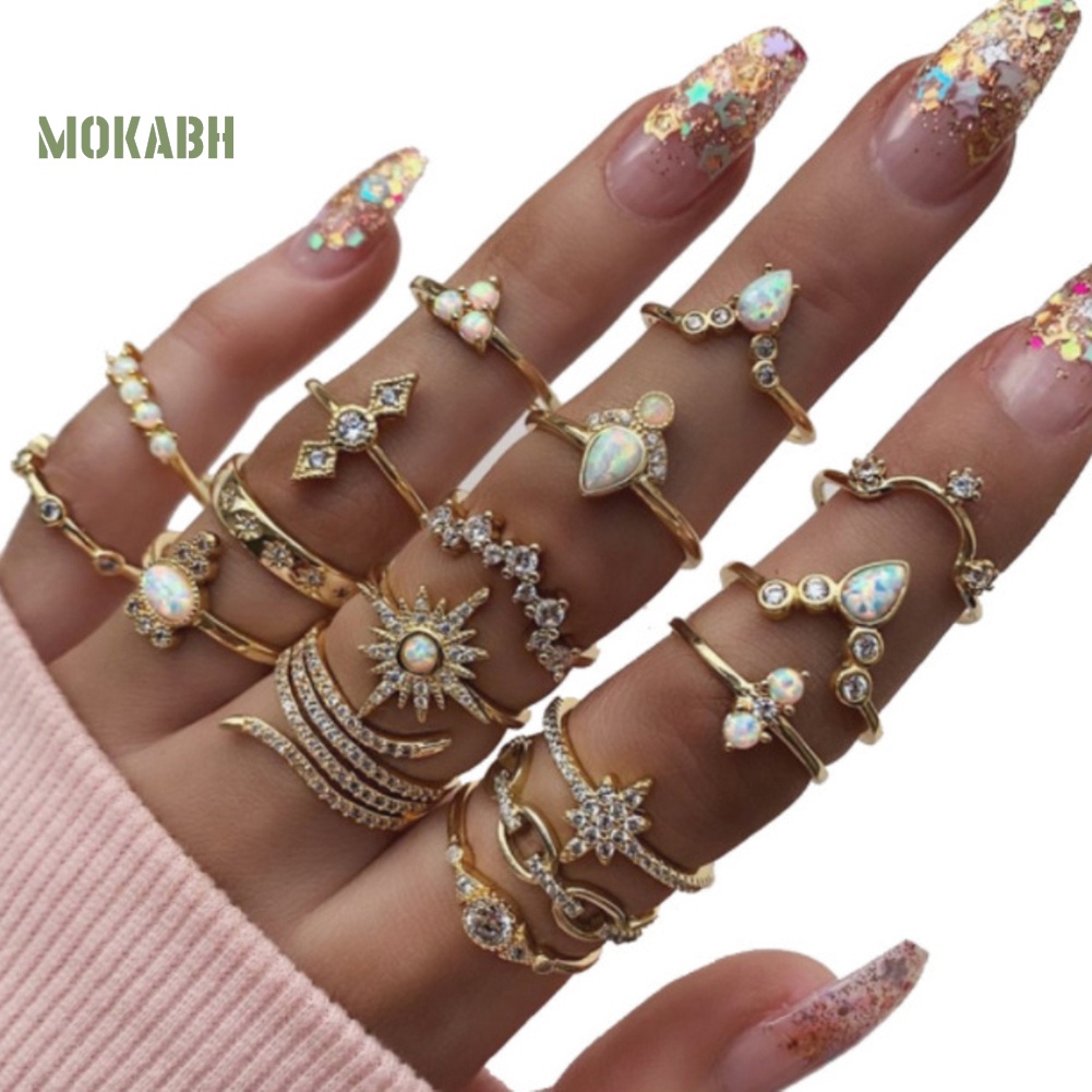 [Fas] Set 17 Nhẫn Đeo Giữa Ngón Tay Theo Phong Cách Du Mục