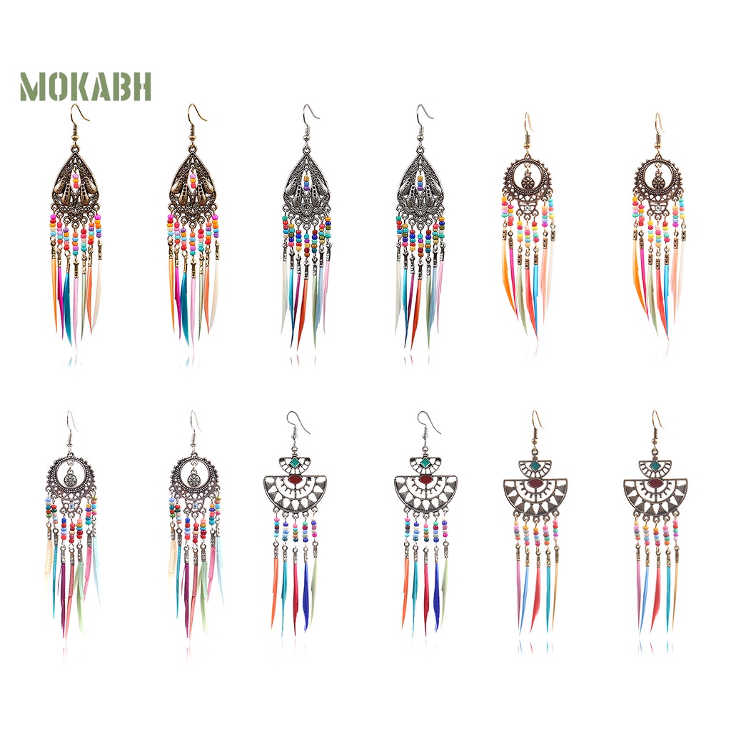 [Mok Abh] Bông Tai Theo Phong Cách Bohemian Retro Hình Lông Vũ