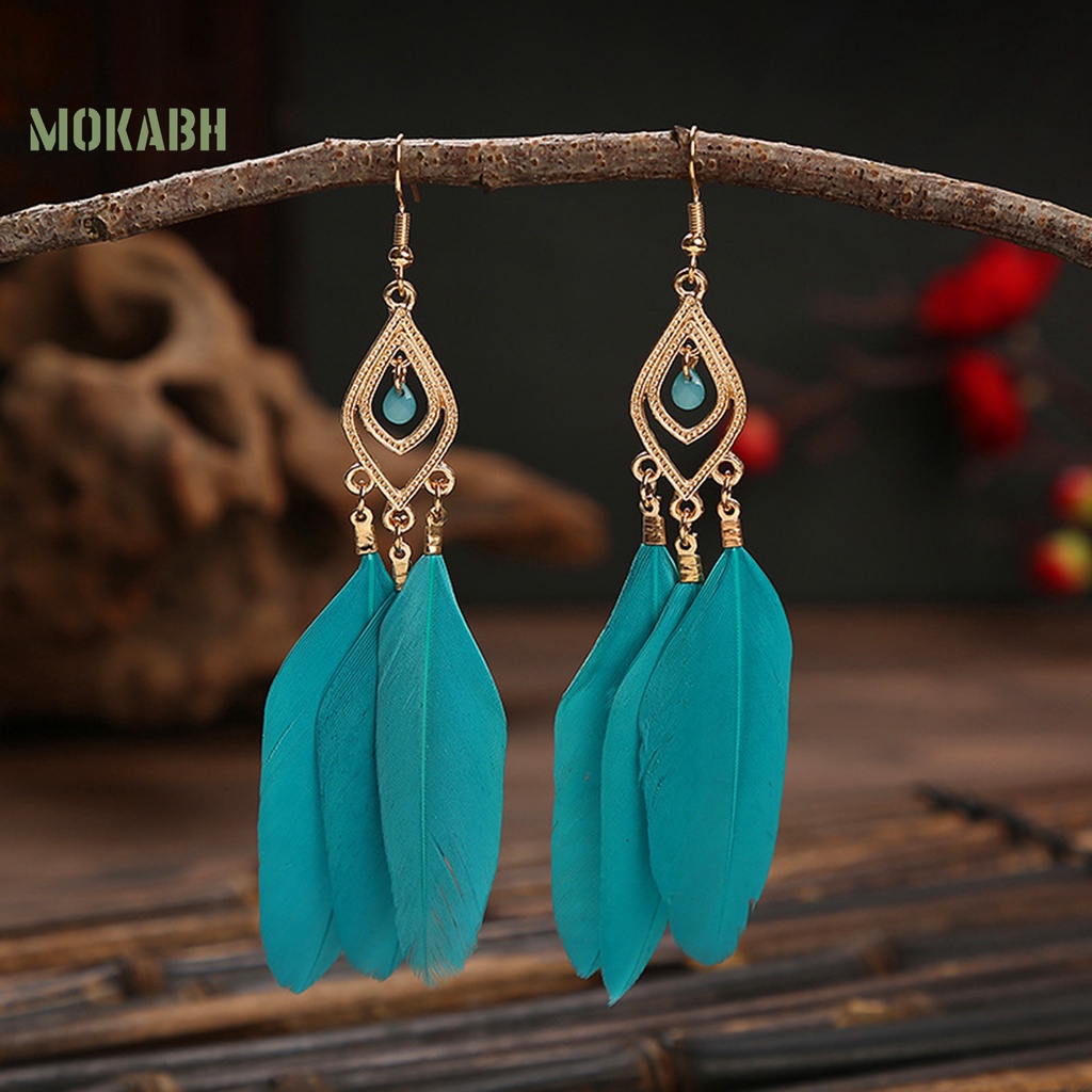 [Mok Abh] Bông Tai Gắn Lông Vũ Theo Phong Cách Du Mục