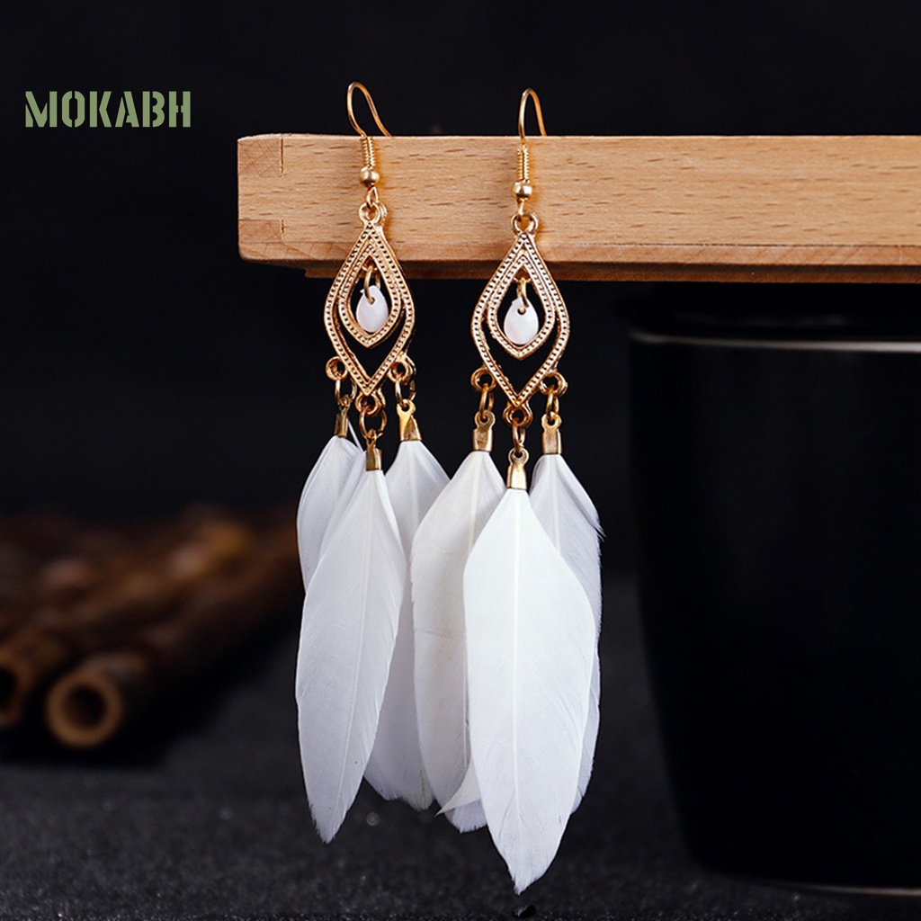 [Mok Abh] Bông Tai Gắn Lông Vũ Theo Phong Cách Du Mục