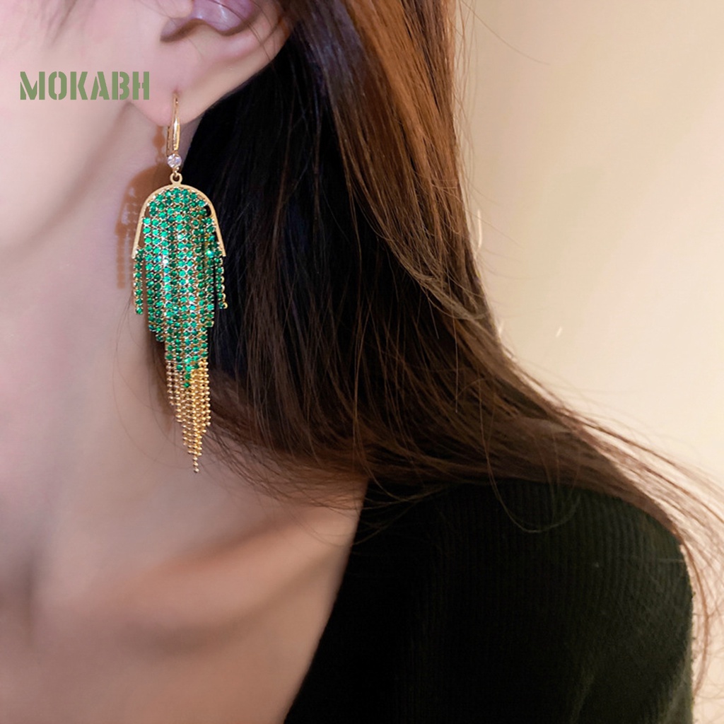 1 Cặp Bông Tai Dáng Dài Đính Đá Nhiều Màu Sắc Kiểu Hình Học Phong Cách Bohemian