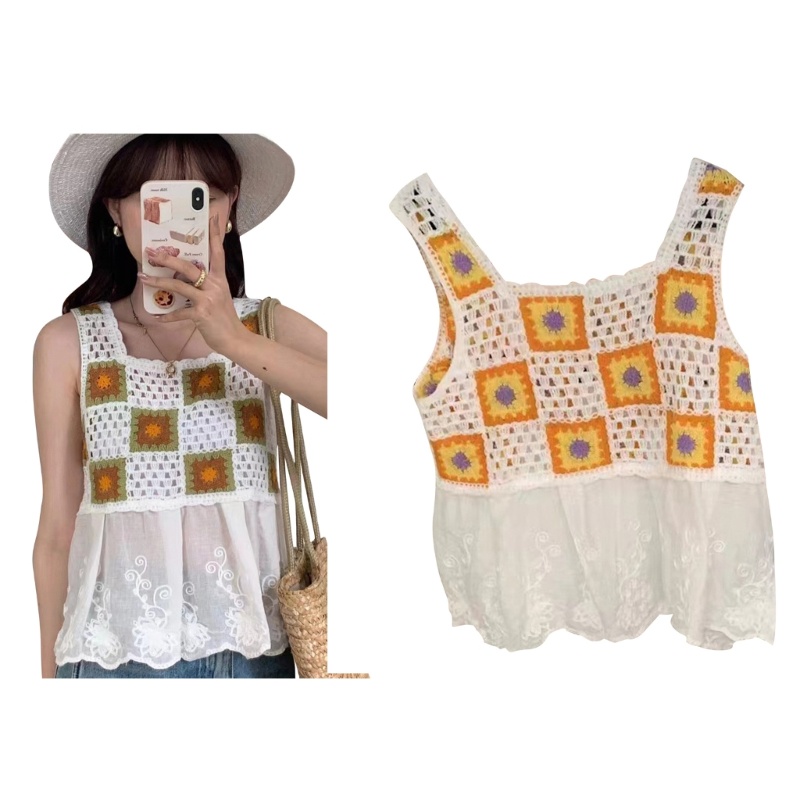 Áo Croptop Len Không Tay Cổ Vuông Thời Trang Mùa Hè Cho Nữ