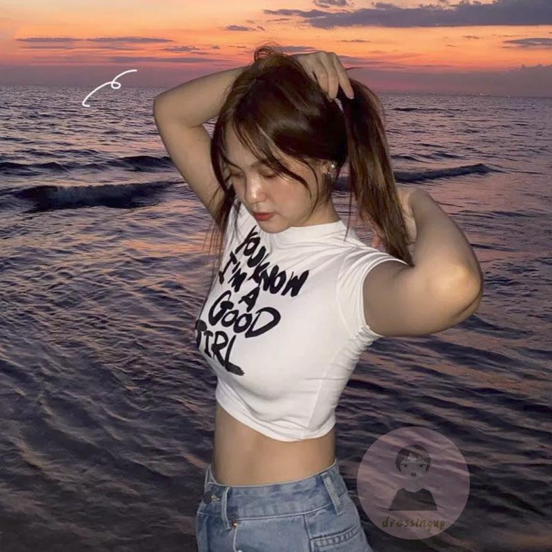 Áo Thun Nữ Ngắn Tay In Chữ Thời Trang