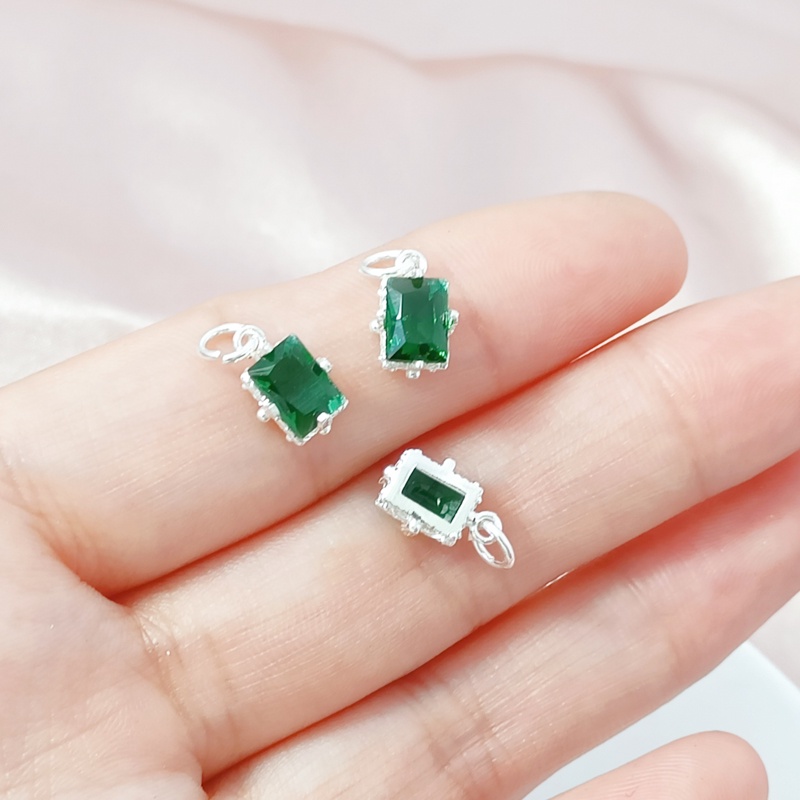 Mặt Dây Chuyền Bằng Đồng Mạ Bạc Dày Dặn Đính Đá Zircon Hình Vuông Nhiều Màu Sắc Dùng Làm Trang Sức DIY