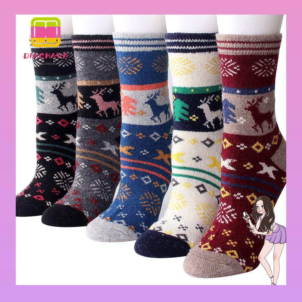 Vớ Len Dày Giữ Ấm Mùa Đông In Họa Tiết Tuần Lộc Giáng Sinh