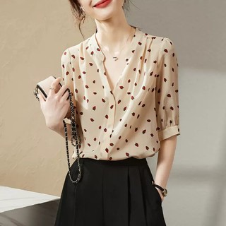 Áo Sơ Mi Chiffon Tay Ngắn Cổ Chữ v Thời Trang Mùa Hè 2023 Cho Nữ