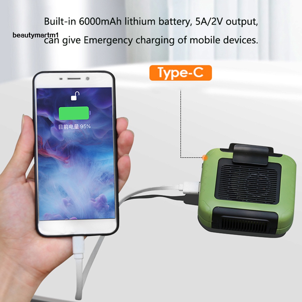 1 Bộ Quạt 6000mAh 3 Tốc Độ Rảnh Tay Không Gây Tiếng Ồn Có Thể Sạc Lại Bằng Cổng USB