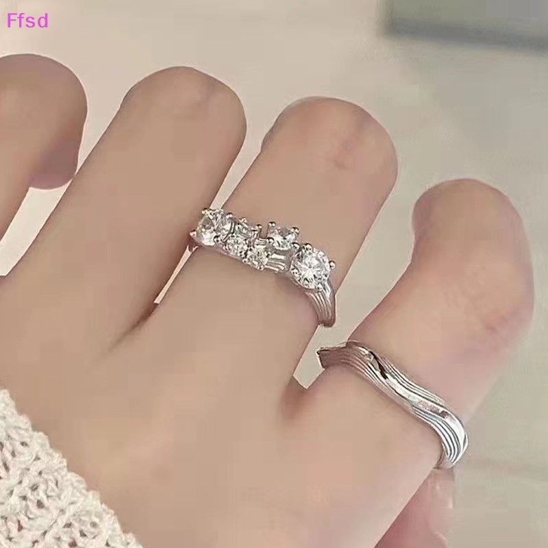 {Ffsd} Nhẫn Cặp Đôi Đính Đá Zircon Pha Lê Dạng Mở Có Thể Điều Chỉnh Làm Quà Tặng Trang Sức Cưới / Đính Hôn