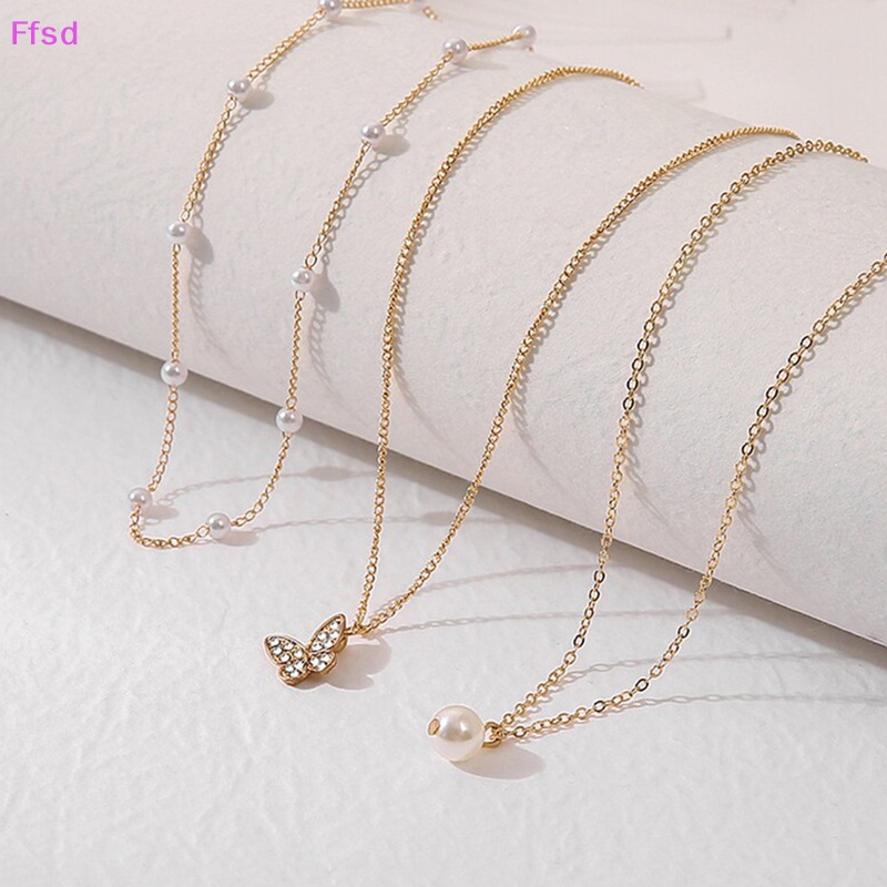 {Ffsd} Vòng Cổ Choker Nhiều Lớp Mặt Hình Bướm Và Ngọc Trai Trang Sức Thanh Lịch Cho Nữ * Hàng Bán Chạy