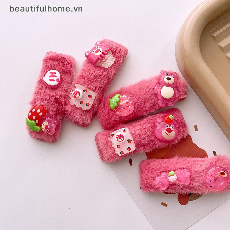 Kẹp Tóc Mái Bằng Lông Nhung Hình Gấu / Dâu Tây Dễ Thương Cho Bé Gái