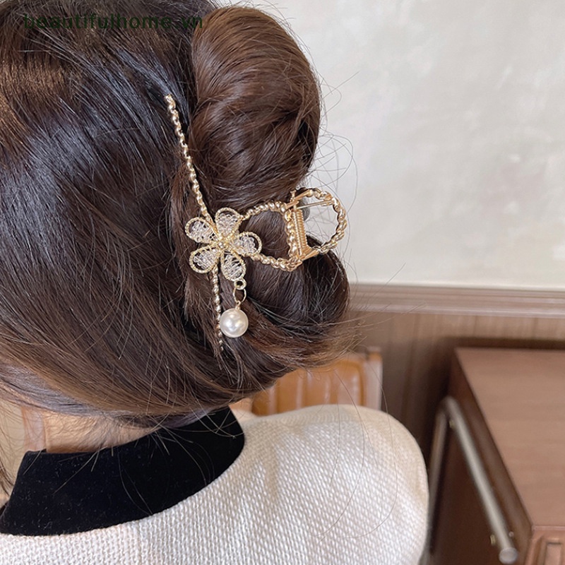 Kẹp Tóc Hình Cá Mập Đính Đá / Ngọc Trai Bằng Kim Loại Cho Nữ