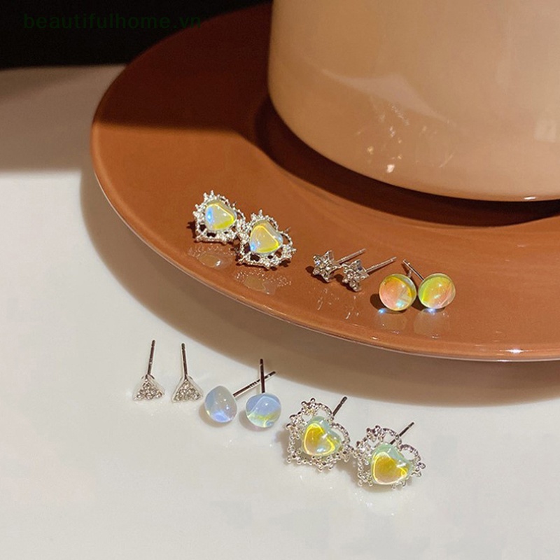 Set 3 Đôi Bông Tai Hình Trái Tim / Ngôi Sao / Ngọc Trai Thời Trang Cho Nữ